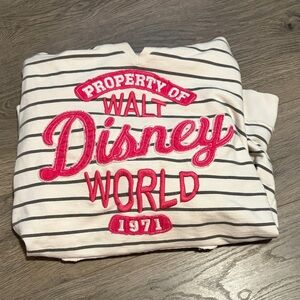 Disney White and Black Striped Sweatshirt with Pink Embroidery
